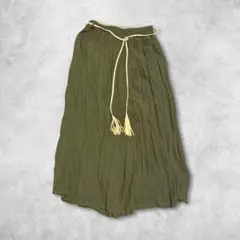 カーキ ワイドパンツ スカーチョ ひも付き レディース