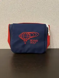 BEAMS GOLF ロゴ入りポーチ ネイビー/レッド
