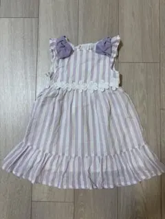 anyFAM エニィファム　ストライプ　リボン　ワンピース　紫　100