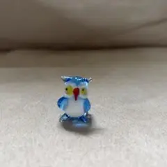 ガラス細工　フクロウ　青
