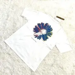 ユニセックス デイジー柄 Tシャツ バックプリント 花柄 半袖 Ｍ　ホワイト