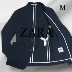 【美品】ZARA ザラ　シアサッカー ジャケット　ネイビー　M 洗える