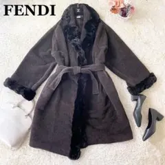 美品✨フェンディ ロングコート アルパカ混 イタチファー ダークブラウン 42