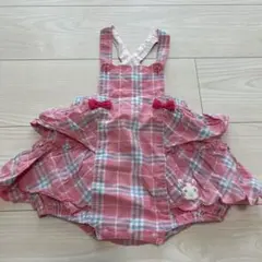 クーラクール ウサギ刺繍のピンクチェックオーバーオール サロペット