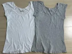 無印 フライス編み フレンチスリーブTシャツ 白 グレー Mサイズ 2枚セット