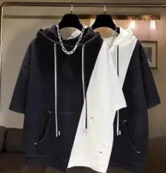 【高見え】パーカー　メンズ　ＸＬ　シンプル　バイカラー　ブラック　ホワイト