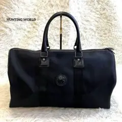 美品✨ハンティングワールド　ボストンバック　大容量　本革　レザー　キャンバス　黒