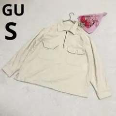 GU ジーユー メンズ ハーフジップ 綿 トップス 無地 オフホワイト S