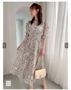 GRL グレイル 花柄シャーリングプリーツ ワンピース ey001