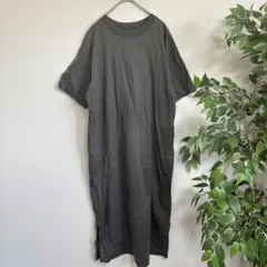 UNIQLOユニクロ　シャツワンピースコットン　スリット　チャコールグレー　M