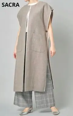 SACRA サクラ リネンコットンバスケットロングジレ 新品未使用 即売品
