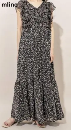 mline マキシワンピ　花柄　黒