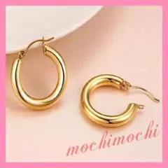 No.62(G)チャンキーフープピアス オシャレ 可愛い 金