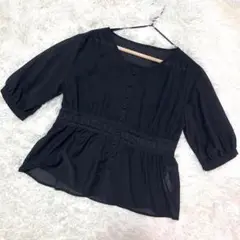 マジェスティックレゴン　ウエストレースVネックブラウス　5分袖　ブラック（M）