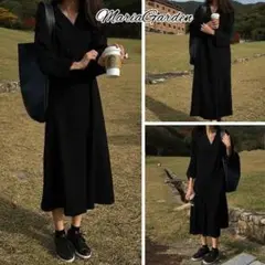 I5658 レディース ワンピース カシュクール 長袖 Vネック ミモレ丈 ロ