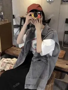 オーバーサイズ　デニムベスト　ウオッシュド