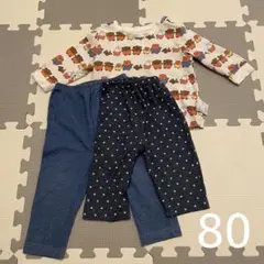 80サイズ ベビー服 長袖トップス 星柄とデニム風ボトムス3点セット