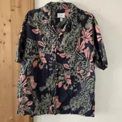 H&M M アロハシャツ 半袖シャツ アニマル柄 ネイビー ピンク