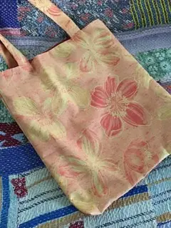 着物リメイク☆花柄トートバッグ