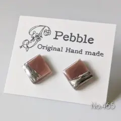 No.465B　レジンピアス　ハンドメイド【スクエア】ブラウンシルバー　シンプル