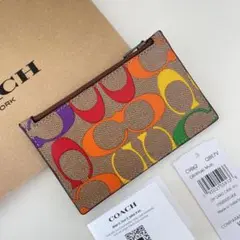 COACH コーチ カードケース 小銭入れ財布 シグネチャー レインボー