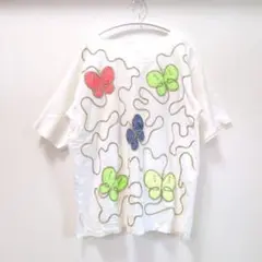 レア Tシャツ 蝶 総柄 韓国製 ホワイト
