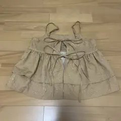 ジャガード生地 フリルリボンキャミソール ベージュ