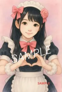 美少女イラスト メイド服姿のアイドル風 ハートポーズNo.20