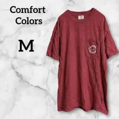 Comfort Colors【M】赤 ポケット付き Tシャツ エスニック風 夏