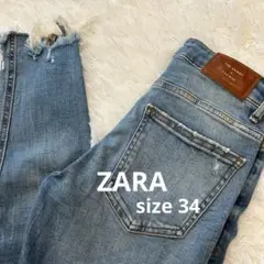 【美品】ZARA 切りっぱなし スキニーデニム ダメージ ブルー ローウエスト