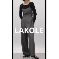 LAKOLE デニム風 サロペット M ダークグレー オールインワンワイドパンツ