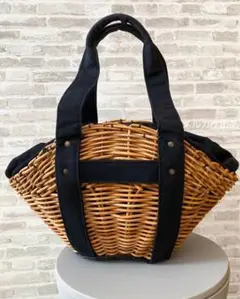 エバゴス ebagos かご バッグ キャンバス レザー 紅籐