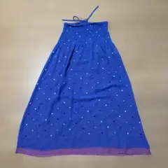 青いドット柄ワンピース　チューブトップ