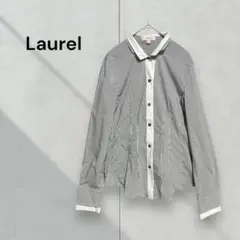 Laurel◆長袖シャツ　紺色ストライプ　ダブル衿