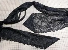 黒色☆帯揚げにもなるレース三重仮紐☆ブラック☆レース帯揚げ☆cathe_wa