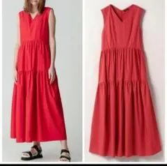 【美品】23年製　allureville　ティアードＶネックワンピース　レッド