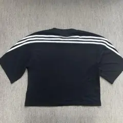 adidas クロップドTシャツ スリーストライプ レディース Sサイズ 黒