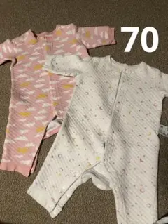 ユニクロ キルティングロンパース カバーオール 女の子 2枚セット 70cm ①