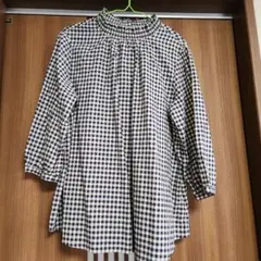 オーガニックコットンチェック七分袖シャツ Lサイズ