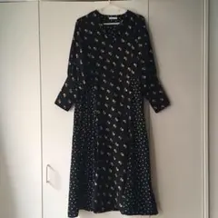 H【美品】スタイルデリ STYLE DELI 花柄ドット柄切り替えワンピース