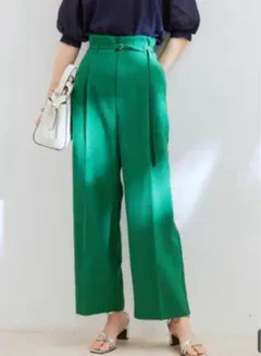 裾上げ済み　美品VIS 　Dカンベルト付きワイドパンツ　接触冷感　グリーン