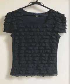 ［お値下げ］M'S GRACY エムズグレイシー　ブラック　フリル　Tシャツ38