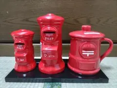 郵便ポスト型貯金箱3点（陶器）