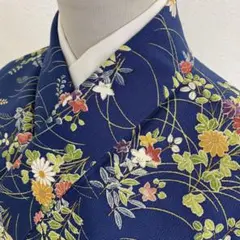 【和】10645o 着物 小紋 草花文様 しつけ付き