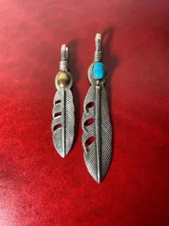 シルバーアクセサリー フェザー 羽 シルバー ターコイズ 石 2個セット
