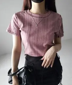 me+em select ヴィンテージプリントクロップドリブＴシャツ ピンク