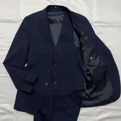 極美品✨スーツセレクト ビジネス スリーピース 紺 ネイビー ストレッチ S