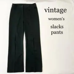 80's~90's センタープレス スラックスパンツ モスグリーン レトロ古着