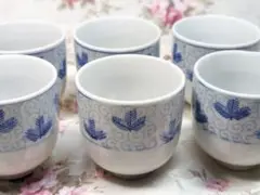 染付印判 唐草松葉模様 湯呑み カップ 6客 レトロ