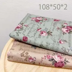 ２色セット★アンティーク風シーチング生地★薔薇と英字と楽譜50cずつローズばら